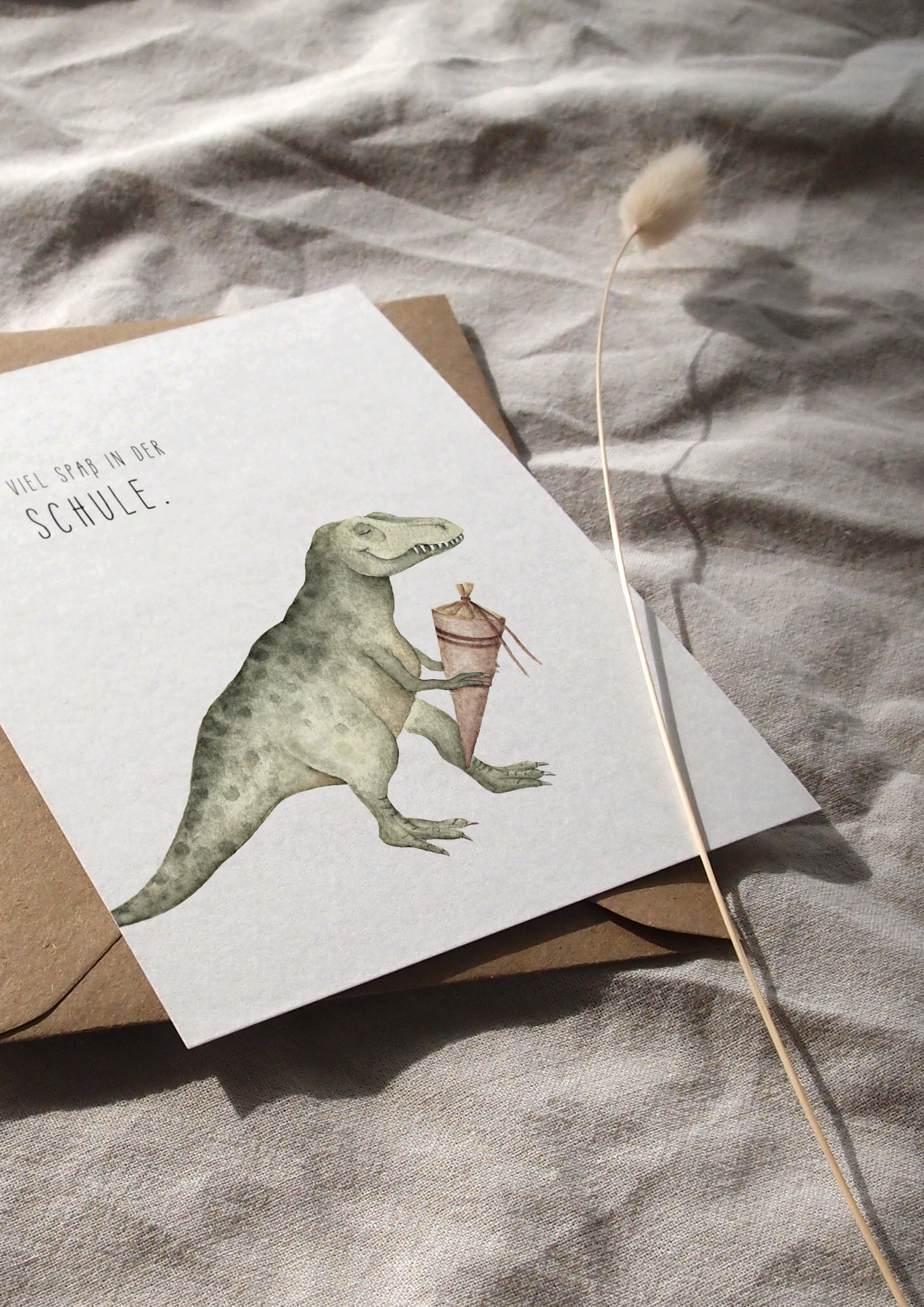 Karte Einschulung | Dino mit Schultüte