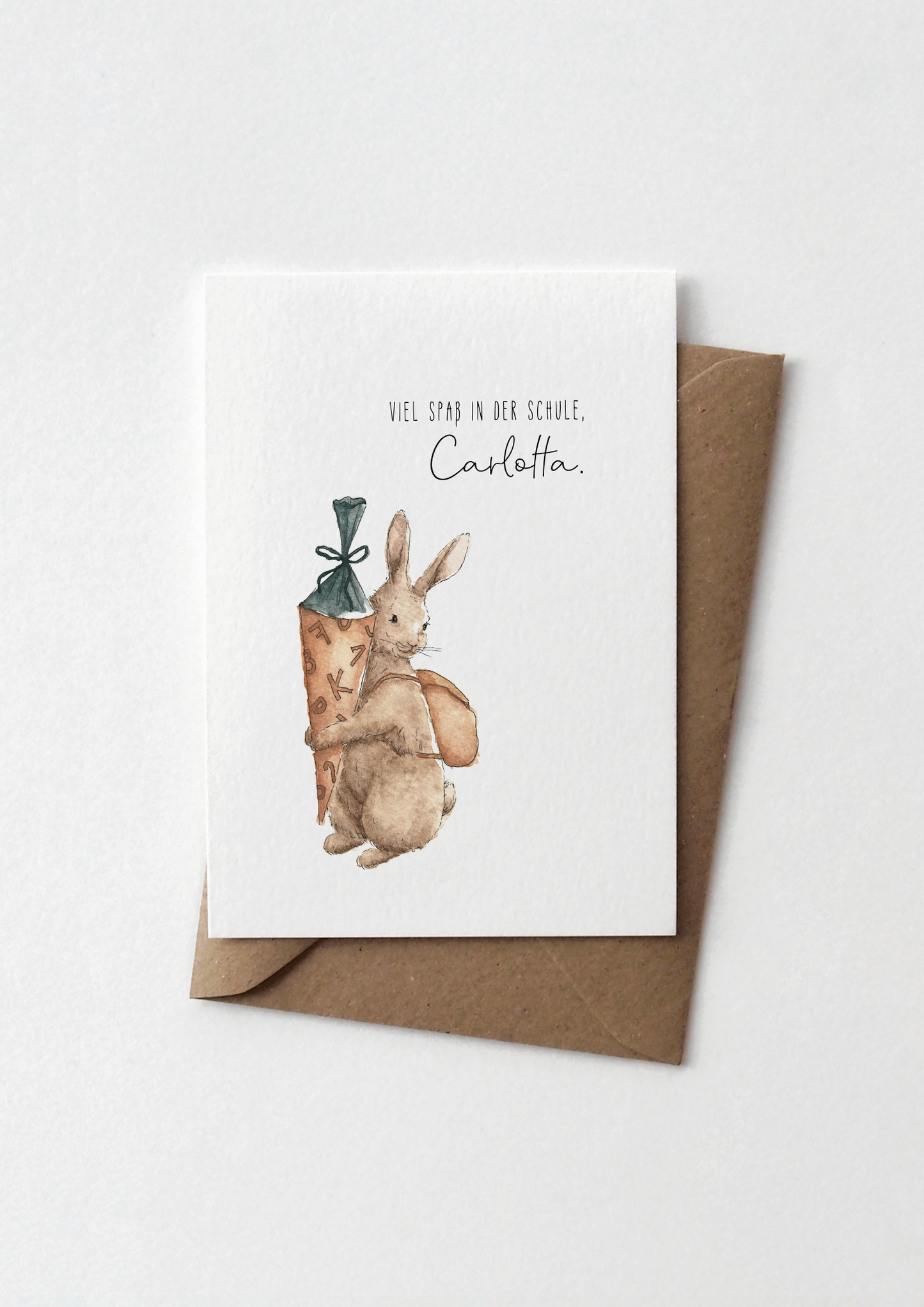 Karte Einschulung | Häschen mit Schultüte